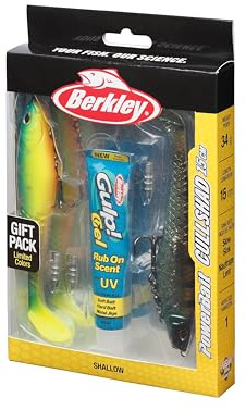 Berkley Cullshad Softbait Angelköder-Geschenkset 15 cm | 2X Limitierte Farben | Enthält Berkley Gulp! Gel & Nagelgewichte | Raubfisch-Angelköder-Set, Varied