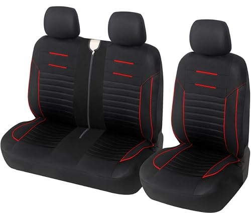 Upgrade4cars Transporter Autositzbezüge Set Vordersitze Schwarz Rot | Passend für die meisten Fahrzeuge | Schützt die Autositze vor Abnutzung | atmungsaktiv & pflegeleicht