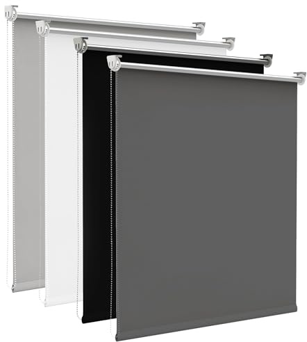 Verdunklungsrollo ohne Bohren Dunkelgrau B80 x H160 cm - 100% Lichtundurchlässig Rollos Klemmrollos für Fenster Innen, Blickdicht Thermovorhang Verdunklungsvorhänge Scheibengardine Gardine