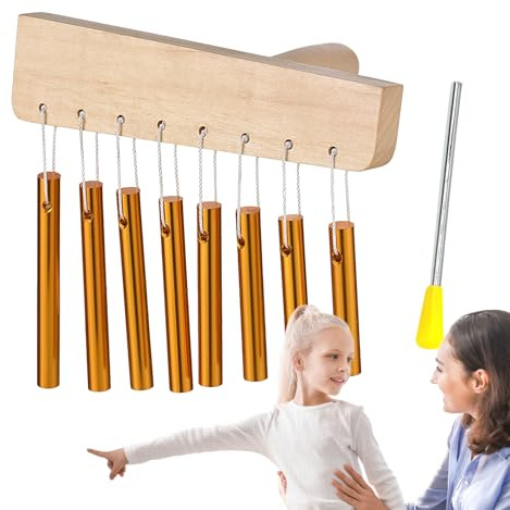 Meditation Chime 8-Ton Holzglocken Chime | Massiv-Aluminium-Röhren Musikequipment mit Schlägeln für Indoor Schule Unterricht