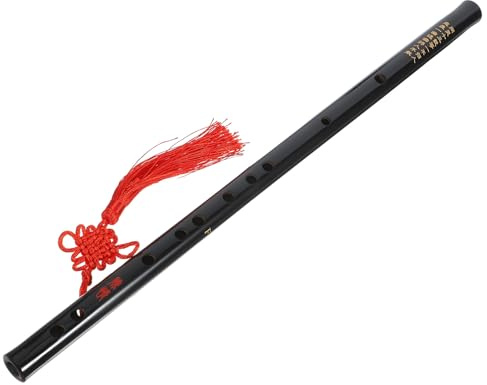 Querflöte Bambusflöte für Anfänger Schwarze im Antiken Stil | Quaste, Leichte Bauweise, Angenehme Handhabung, Glänzende Oberfläche mit Chinesischer Gravur
