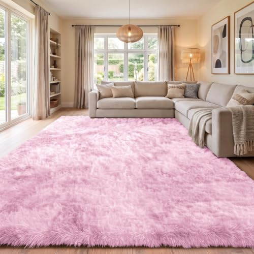 Homaxy Hochflor Tie Dye Groß Teppich Wohnzimmer 120 x 160 cm, Rosa | Rutschfest Waschbar Teppiche, Flauschig Modern Teppich Mädchen fürs Kinderzimmer, Schlafzimmer