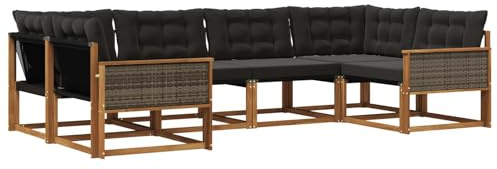 vidaXL Outdoor-Sofagarnitur mit Kissen 6 pcs Natürlich und Schwarz, Garten-Sofa, modernes Outdoor-Sitzset, strapazierfähige Terrassenmöbel, gemütliche Lounge für Dein Wohnzimmer