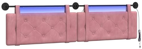 vidaXL Hängendes Kopfteil Mit LED Licht Rosa Samt, Bettkopfteil, Rechteckig aus Samt, Wandmontage, Bequeme Polsterung, Knopfheftung, Platzsparend Décor