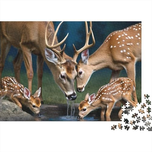Hirschfamilie Puzzle für Erwachsene 1000 Teile Puzzle Waldmotiv 1000 Teile Puzzle Set Entspannung Familienspiel 38x26cm/1000pcs
