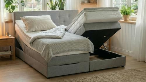 PAARA Boxspringbett mit Bettkasten Anti-Rutschmatten Taschenfederkern Matratze Kaltschaum Topper Komplettset 200 x 200 cm - Jedes Bett EIN Unikat - Made in Germany