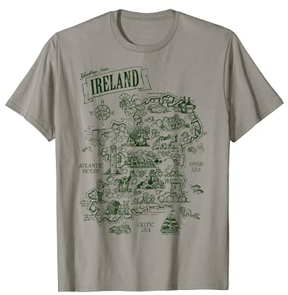 Greetings From Ireland Cartoon Map Vintage T-Shirt