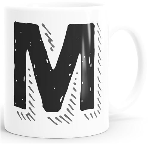 MoonWorks Kaffee-Tasse Buchstaben Buchstabe glänzend Kaffeetasse Teetasse Keramiktasse M weiß Unisize