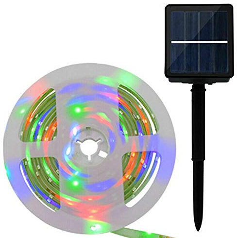 online-leds Flag Pole led Lights 5M Solar Powered 8 x Different Modes RGB Colour Changing Light Strip 150 Leds