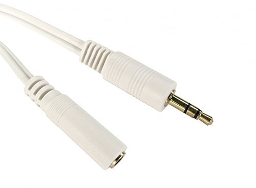 Ex-Pro 3.5mm Aux Audio Extension Lead Cable Male to Female Stereo Headphone Jack, with Gold Plated Connectors - White, 1m