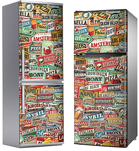 MEGADECOR Vinilo Adhesivo Decorativo para Nevera con Diseño de Carteles Vintage (185cm x 70cm)