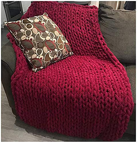 Nicole Knupfer Decke Grob Gestrickte Kuscheldecke Grobstrick Wolldecke Tagesdecke Strickdecke Überwurf Zuhause Dekor Geschenk (Rot,50 * 50cm)