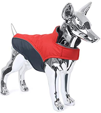 Mile High Life | wasserdichte warme Hundejacke | Kleine Hundejacke Einfacher Verschluss | Welpenmantel Reflektierende Streifen für Nachtspaziergang(rot, XXS)