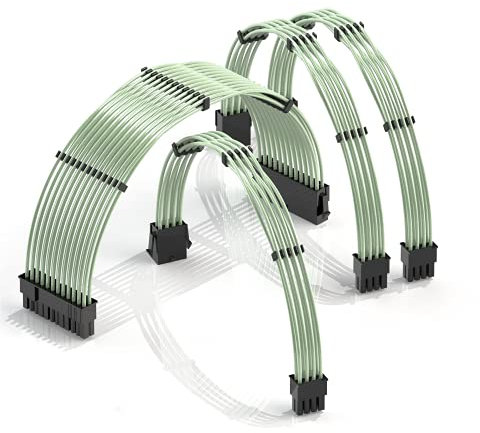 LINKUP - 30cm Netzteilkabelverlängerung 18AWG Sauerstofffreies Kupfer Teflonmantel Custom Mod GPU PC mit Kamm-Kit | 1x 24 P (20+4) | 1x 8 P (4+4) CPU | 2x 8 P (6+2) GPU Set | 300mm - Grün