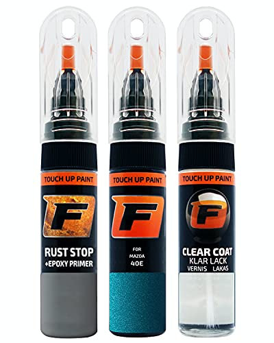 FIRANTO Lackstift Autolack Reparaturset für Mazda 40E Aquatic Blue - 3-in-1 Autolack Kratzer Reparaturstift 15ml Grundierung, Klarlack