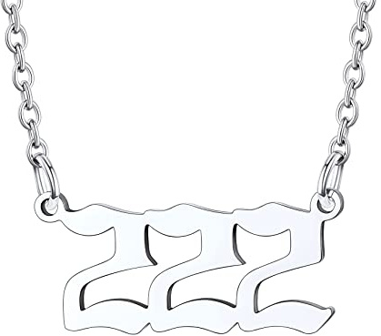 U7 Angel Number Necklace Silver Nacklaces for Women 222 Numbers Pendant Stainless Steel Cable Chain