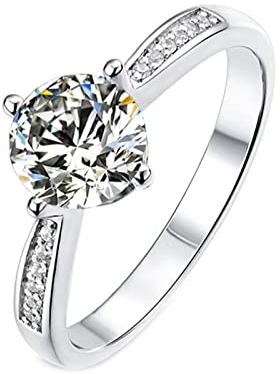 Daesar Damen Ehering Silber 925, Solitär Ring 4-Steg-Krappenfassung mit 1ct Moissanit Trauring Nickelfrei Silber Ring Verlobung für Frauen Größe 49 (15.6)