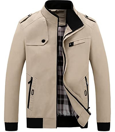 Jacken Herren Stehkragen Softshelljacken Casual Slim Fit Zip Tops Herren Sportjacken Outdoor Running Arbeitsjacken Leichte Übergangsjacke Mit Taschen B-Khaki1 XL