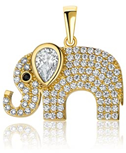 Elefanten Charm Anhänger 14 Karat 585 Mit Zirkonia Gelbgold Kettenanhänger