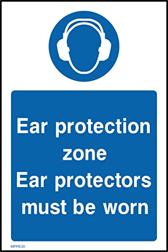 Ear Protection Zone - Ear Protectors Must Be Worn Sign - 300mm x 400mm - Self Adhesive Sticker (MPPE30)