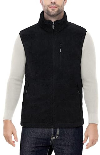 Outdoor Ventures Men's Full-Zip Lightweight Fleece Gilet Body Warmer Warm Windproof Vest Outerwear with 5 Pockets Sleeveless Jacket Breathable Running Vest for Cycling & Hiking Black Lambswool S
