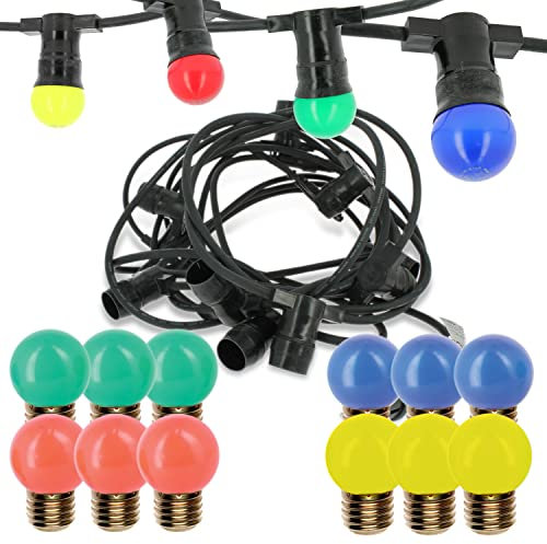 Arum Guirlande E27 + 12 Ampoules 1W panaché 4 Couleurs Guirlande Fête Guinguette Jaune Rouge Vert Bleu …
