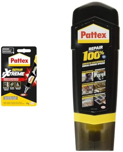 Bundle di Pattex Repair Extreme Super colla, Colla trasparente multimateriale per interni ed esterni, tubo 20g & Adesivo universale adatto a tutti i materiali PATTEX 100%, 100g