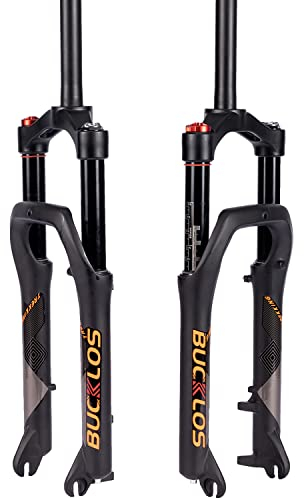BUCKLOS 50.8 cm Air MTB Federgabel 4.0 Fat Reifen, 140 mm Fahrradistanznabe, 135 mm 1 1/8 gerades Schlauch, 9 mm QR Mountainbike-Vordergabeln, passend für Snow Beach XC E-Bikes usw.