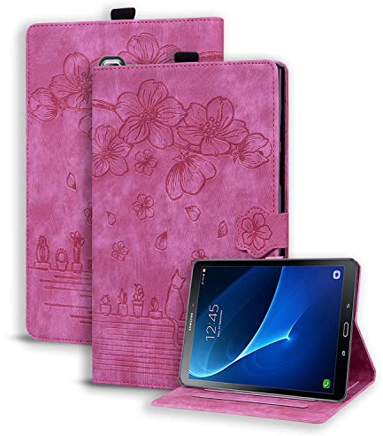 Succtopy Custodia Galaxy Tab A6 2016 10.1,Cover Pelle PU Flip Portafoglio con Porta Penna per Samsung Tab A 10.1 2016,Custodia Protettiva con Slot Card Galaxy Tab A6 SM-T580/SM-T585,Rosso Rosa