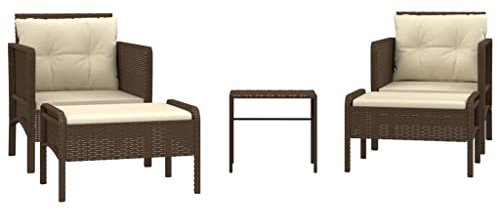 vidaXL Gartenmöbel 5-TLG. mit Kissen Lounge Sitzgruppe Rattanmöbel Gartenset Sitzgarnitur Sessel Hocker Couchtisch Garnitur Garten Braun Poly Rattan