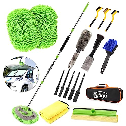 Car Cleaning Kit, 62 Inch Car Wash Mop Mitt with Long Handle, Car Washing Brush Cleaning Kit Windshield Window Squeegee, Car Wheel Brush, Car Detailing Brush Set, Complete Car Cleaning Supplies(17Pcs)