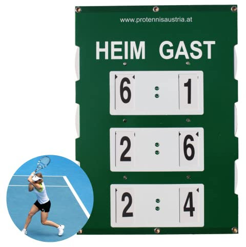 ProTennisAustria Tennis Spielstandsanzeiger - 90x60cm / 82x58cm / 60x40cm - Tennis Scoreboard Grün - Zähltafel/Anzeigetafel für den Tennisplatz - Tennis Zähler (60 x 46 cm)