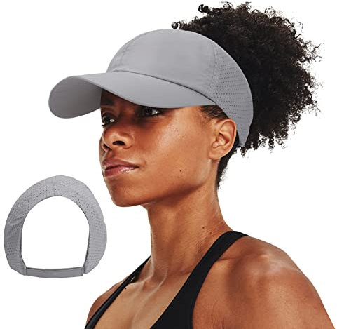 BUTITNOW Neue verbesserte rückenfreie Damen-Baseballkappe, hoher Pferdeschwanz, Snapback, Curl-Kappen, verstellbar, hoher unordentlicher Dutt Ponycap, C1-Rückenfreie Pferdeschwanz-Kappe, Grau, Medium