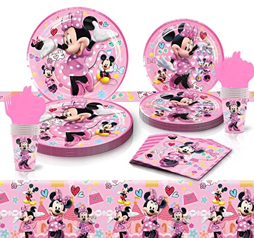 Glurak Minnie Geburtstagsparty Geschirr Geburtstagsdekoration für Mädchen für Kinder, Enthält 10-7 Zoll-Kuchenteller, 10-Papierbecher, und 20-Servietten