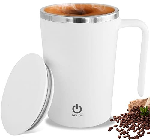 400ML Self Stirring Electric Coffee Mug - Automatic Mixing Cup, USB Rechargeable, Stainless Steel, Auto Magnetic Travel Cup for Milk, Tea, Hot Chocolate, Cocoa (White)