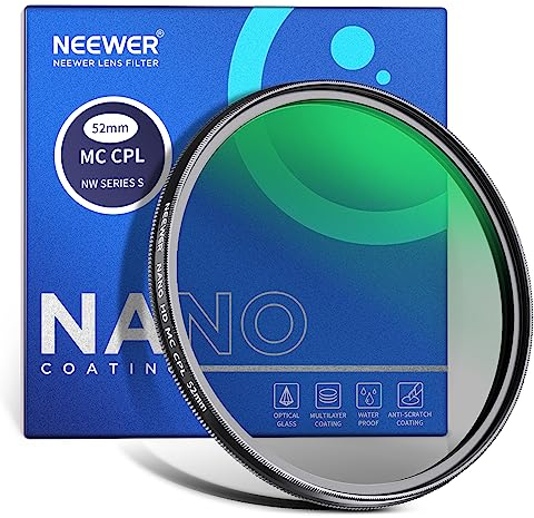 NEEWER 52mm Polfilter 24 Schichten Multi Resistant Nano MC CPL Zirkular Polarisationsfilter mit HD Glas/Ultra Slim für Kameraobjektive, Reflexion reduzieren/Kontrast verbessern/Blendung reduzieren