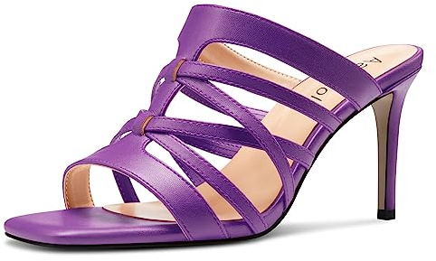 Aachcol Donna Medio Tacco Heel Aperte sulla Quadrata Punta Sandali Slip-on da Matrimonio Estate 8 CM Heels