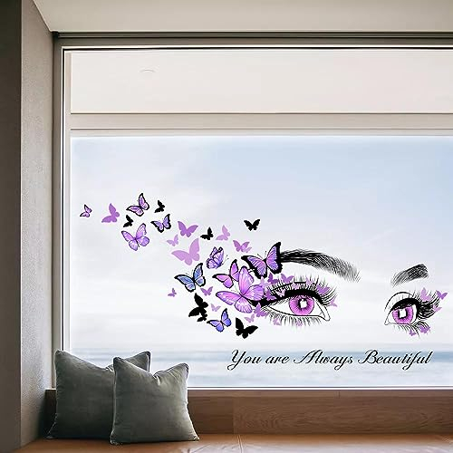 Inspirierende Wandaufkleber Schöne Mädchen Augen Wimpern Wandtattoos Aufkleber, Bunte Fliegende Schmetterling Wohnzimmer Dekorationen Mädchen Schlafzimmer Kunst