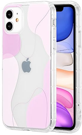 DEFBSC Compatible with iPhone 11 Case(6.1 inch), Transparent Color Mix Aesthetic Design Soft TPU Bumper Slim Thin Shock-Absorbing Protective Phone Cover - Pink