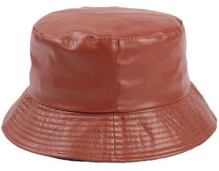NLAND Fischerhüte Buckethut Unisex Reversibel PU-Leder Regenhut wasserdicht Faltbar Fischerhut Für Herbst Camping Reisen Wandern(Braun,One Size)