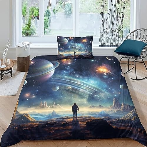 AYSUM Galaxy Planet Bettwäsche Mit kissenbezügen, bettwäsche 135x200 Weltraum Kinder, Komfortabel Weltraum Bettbezug Single