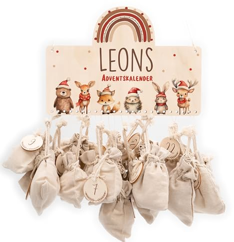 KIDSMOOD - Adventskalender zum Selbstbefüllen, Personalisierter DIY Weihnachtskalender mit Jutesäckchen & Holzzahlen als Geschenkidee zu Weihnachten, Adventskalender 2024 Kinder