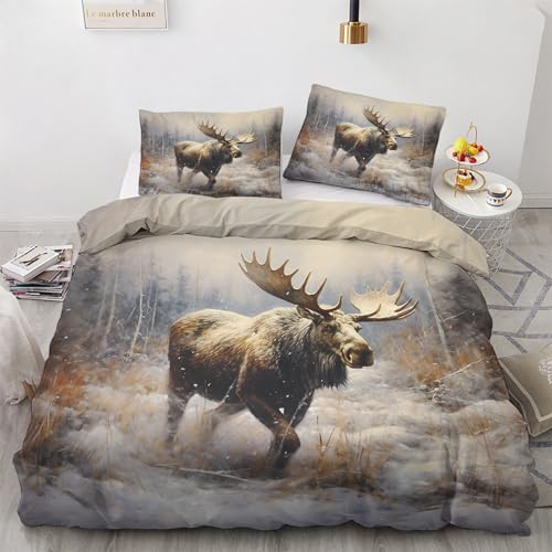 GEDAEUBA Elch Bettwäsche 135x200 Winter - Tiere Bettbezug 135 x 200 2er Set, Wendebettwäsche und Kissenbezug 80x80, Weiche & Angenehme & Warme Mikrofaser Bettwäsche-Sets mit Reißverschluss
