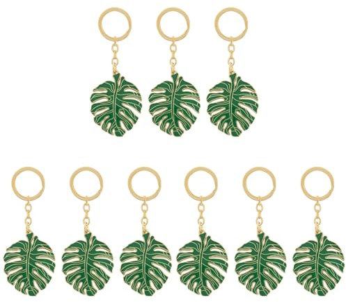 KESYOO 9 Pcs Monstera Leaf Keychain Tropical Leaf Keychain Handbag Purse Pendant Enamel Key Holder Leaf Keyring Cars Party Supplies Plants Decor Plant Leaf Key Charms Alloy Wallet Hollow, As Shown,