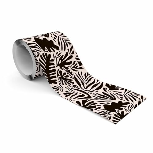 Muralo - Selbstklebende Bordüre - Tapetenbordüre Wandbördure - Dekorative Wandtatto für Wände, Möbel, Decken, Tapeten, Wandverkleidungen, Türen - Schwarze tropische Blätter - Br.10cm x Hö.300cm