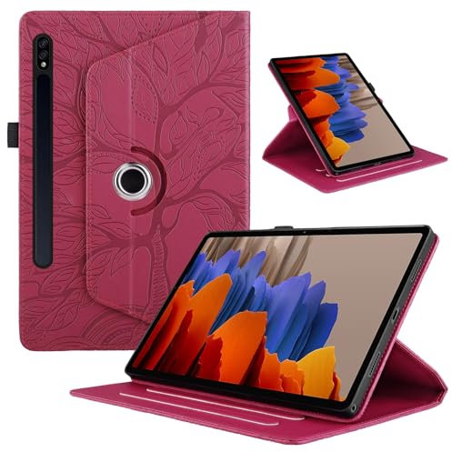Custodia per Samsung Galaxy Tab S10+, S10 Plus 2024/ Galaxy Tab S9 FE+ / S9 Plus 12.4 Pollici Pelle PU Flip Tablet Case con Supporto Girevole di 360°Cover AntiGraffio Antiurto, Rosso