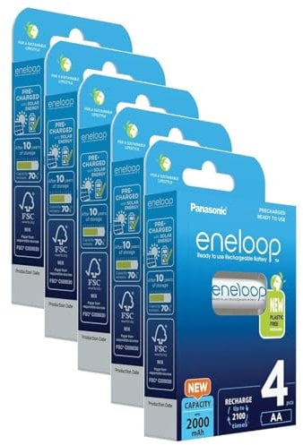 Eneloop Lot de 5 x 4 Piles Rechargeables Ni-MH Mignon AA 2000mAh