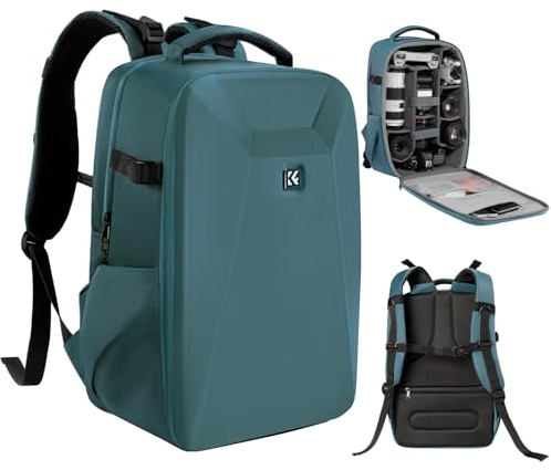 K&F CONCEPT Mochila para cámara Bolsa impermeable a prueba de golpes con compartimento para portátil de 16 Funda rígida para cámara DSLR/SLR/Mirrorless (E- Azul)