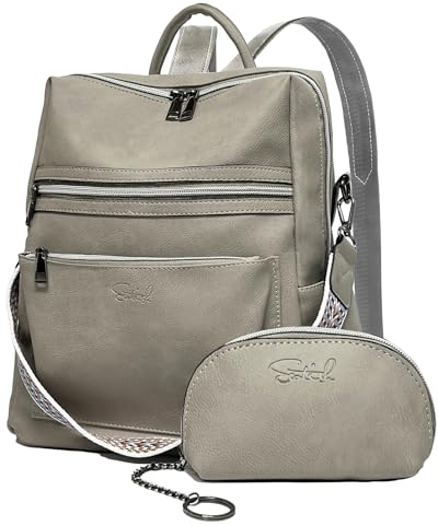 Sac à Dos Femme,PU Cuir Sac a Dos Loisir avec Multipoches,Imperméable Antivol Voyage Décontracté de Sac à Dos pour Travail, Scolaire Collège, Affaires