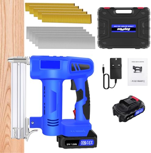 Qimu Heavy Duty 2-in-1 Metal Staple/Nail Gun with Type 18G Electric Staple Nail Gun Brad Nailer Stapler with Battery and Charger, Woodworking Upholstery Staple Gun Max 32mm Nails & 22mm Staples